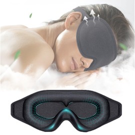 Blackout Sleep Mask for Women & Men，Silk Cooling Eye Mask for Sleeping，3D Contoured Cup Blindfold with Adjustable Strap for Home/Flight/Shift Work，Travel Essentials Bedroom Accessories(Black)
