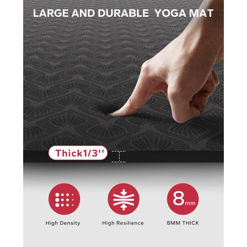 HAPBEAR Extra Large Yoga Mat - 72"x48"x8mm (1/3 inch), Non-Slip,