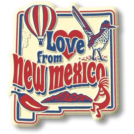 Love from New Mexico Vintage State Magnet by Classic Magnets, Collectible Souvenirs Made in The USA, 2" x 2.3"