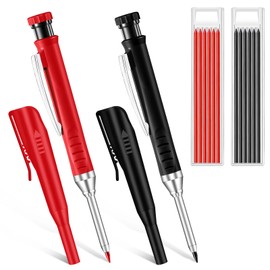 NineChain 2 Pcs Mechanical Carpenters Pencil Set with 14 Refills, Construction Pencil with Built-In Sharpener, Long Head Deep Hole Marker Pencil with Cap,Builders Pencil for woodworking