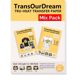 TransOurDream Tru-Heat Transfer Paper for Dark and Light T Shirts (10+10+2 Sheets, 8.5x11, Mix Pack) Printable Heat Transfer Vinyl for Fabrics Iron on Transfers for Inkjet Printer (D1L1)