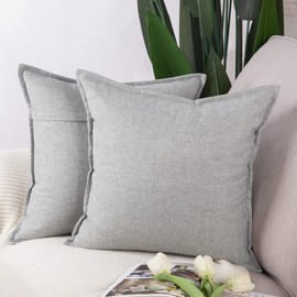MADIZZ Set of 2 Linen Throw Pillow Covers 24x24 Inch Light Grey Soft Decorative Cushion Cover for Sofa Bedroom Pillow Shell