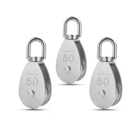 M50 Single Pulley Block Loading 1000lbs, CBTONE 3 Pack 304 Stainless Steel Wire Rope Single Roller Single Swivel Eye Block for Wire Rope
