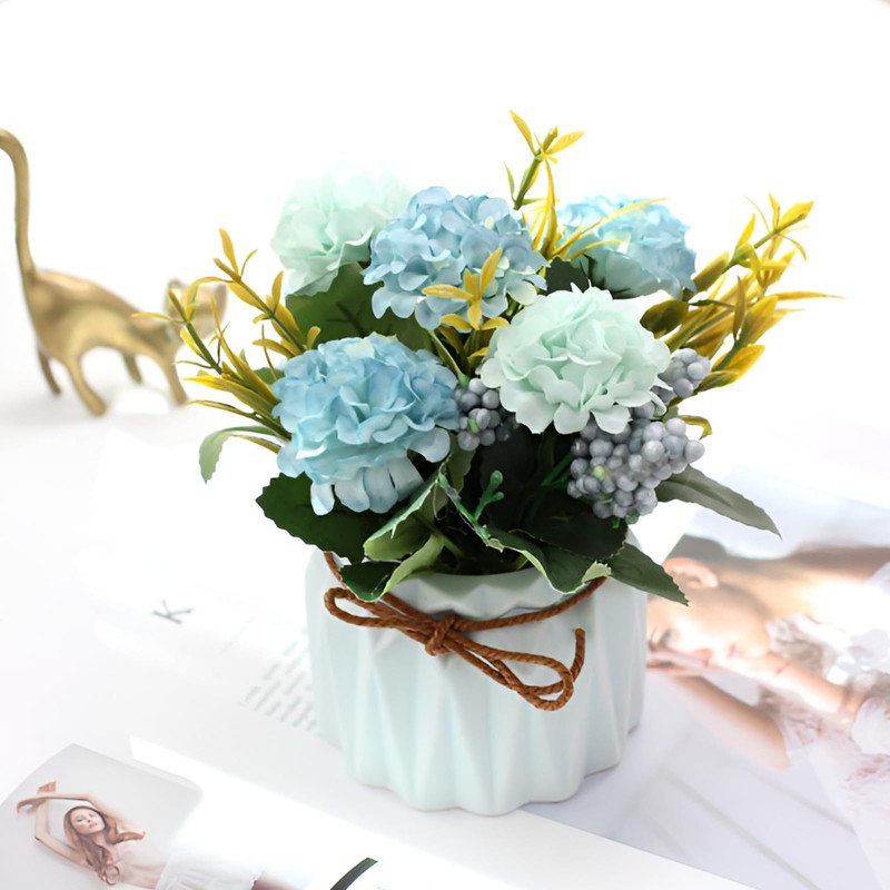 YACVRLT 2 PCS Mini Hygrangea Artificial Flowers in Vase, Small