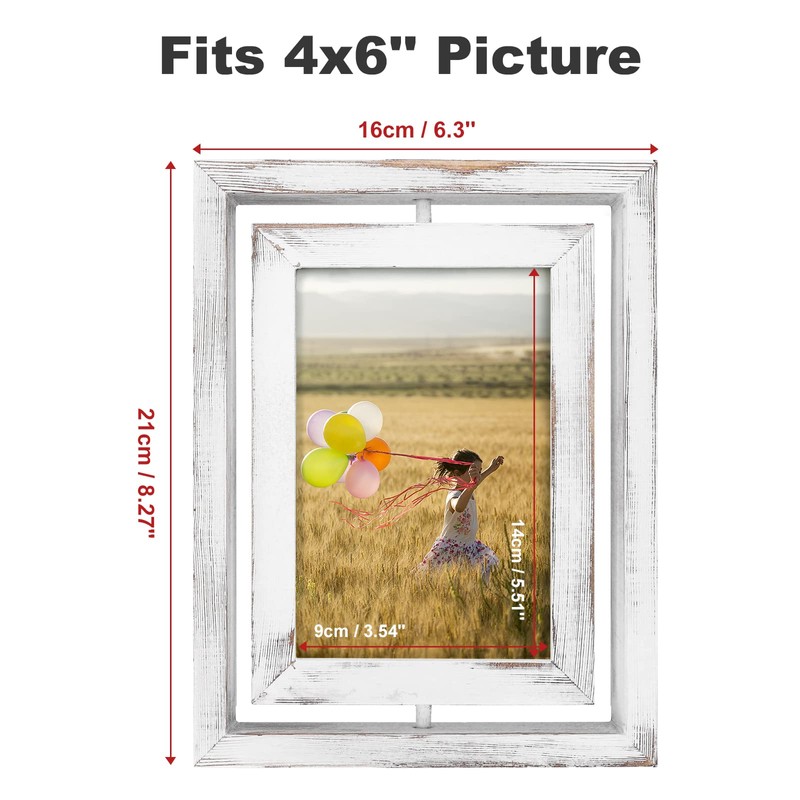 Egofine 2 Pack 4x6 Rotating Floating Picture Frames,Double-Sided Display with
