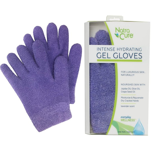 NatraCure Moisturizing Gel Gloves - (For Dry, Cracked Skin, Aging Hands, Cuticles, Eczema, After Hand Washing, Instead of Overnight Sleeping Gloves, Lotion, Cream) - Color: Lavender