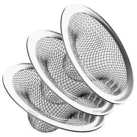 Sink Strainer 3 Inch - Mesh Food Catcher for Kitchen Sink - Bathtub Hair Catcher for Drain Stainless Steel - Accessories for Bathroom and Kitchen, 3 Pcs