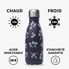 Qwetch Hanami Insulated Flask, Blue, 260 ml - Travel Water Bottle, Stainless Steel - Cold for 24 Hours and Hot for 12 Hours - Waterproof, BPA Free & Reusable