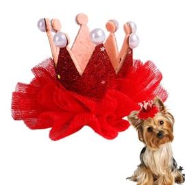 Dog Birthday Hat, Cute Crown Pet Cat Dog Hair Clips Headwear Hair Pins Kitten Puppy Headdress for Wedding Birthday Party Photography Decoration (RED)