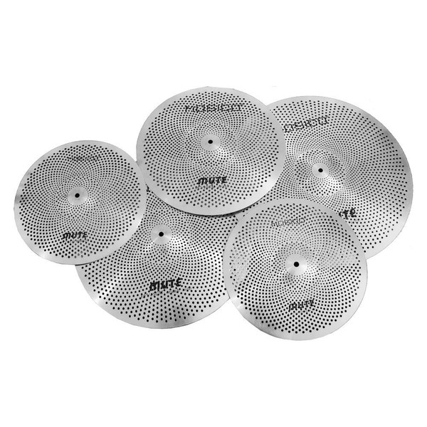Low Volume Cymbal Pack Mute Cymbal Set 14'Hihats+16"Crash+18'Crash+20"Ride 5 Pieces Silver Drummer Practice Quiet Cymbal for Drum Set