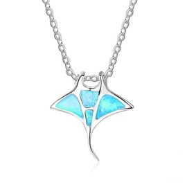 Dantiy Manta Ray Pendnat Necklace Imitate Opal Copper Ocean Sea Animal Imitate Marine Manta Ray Necklace for Women-Blue