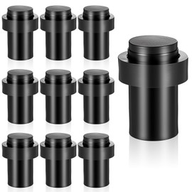 10 Pcs Floor Door Stopper Black Cylindrical Door Stops, Stainless Steel Floor Mounted Doorstops with Rubber Bumper Modern Decorative Doorstopper Wall Protector for Bottom or Top of Doors