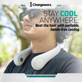 CHARGEWORX Portable Neck Fan Rechargeable USB, 5 Adjustable Modes, 4000 mAh Battery, 4-6 Hour Battery, Bladeless Fan Design, Super Quiet Fan, 360° Coverage, Great for Summer, Outdoors (White)