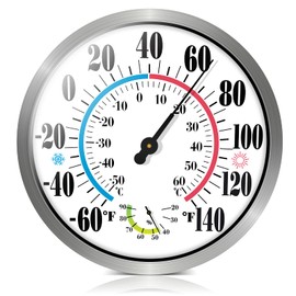 Outdoor Thermometer Hygrometer - 12'' Indoor Outdoor Thermometer Wireless, Indoor Thermometer for Room Home Temperature, No Battery, Wall Thermometer for Home Garden Patio