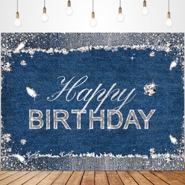 Glawry Denim Diamonds Birthday Backdrop for Photography 8Wx6H Feet Sparkle Shining Navy Blue Modern Luxury Crystal Girls Happy Birthday Party Decorations Photoshoot Background Photo Booth Studio