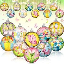 Outus 16 Pcs Spring Flower Ornaments Balls for Tree Spring Floral Butterfly Decorations Flower Bike Ornaments Farmhouse Hanging Decorations Summer Decor for Small Tree Home Party Craft Decor