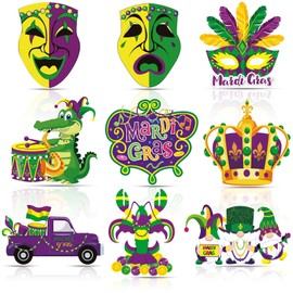 UPINS 9 Pcs Large Mardi Gras Decorations Comedy Tragedy Face Cutouts, Trailer Wagon Costume Cover Float Decor Mardi Gras Cutouts for Home Wall Door Outdoor Decorations Mardi Gras Party Supplies
