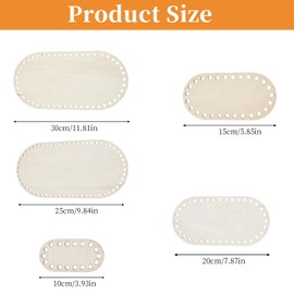 NICENEEDED 5 PCS Wooden Basket Bottom, 5 Size Oval Crochet Knitting Basket Wood Base Shaper with Holes, Bag Bases for DIY Craft Weaving Making Supplies