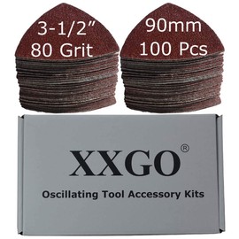 XXGO 100 Pcs 80 Grits 3-1/2 Inch 90mm Triangular Hook & Loop Multitool Sandpaper for Wood Sanding Fit 3.5 Inch Oscillating Multi Tool Sanding Pad XG902080