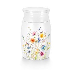 abooxiu Small Urns for Human Ashes Mini Urn for Ashes 2.76 Inch Aluminum Keepsake Urn Cremation Urn for Adult Female Male Women Men, Decorative Memorial Funeral Burial Urns, Wildflower