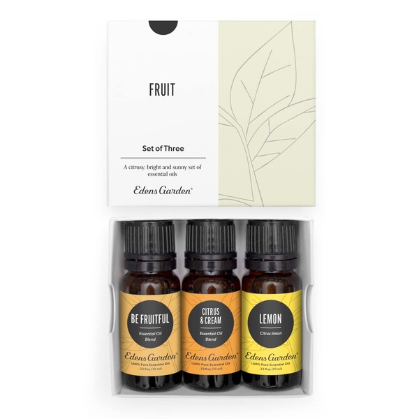 Edens Garden Fruit Essential Oil 3 Set, Best 100% Pure Aromatherapy Fruity Citrus Kit (for Diffusion & Therapeutic Use), 10 ml