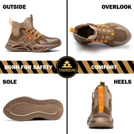 TAERDUN Breathable Steel Toe Boot for Men Comfortable Work Safety Shoes, Industrial & Construction Shoes, Indestructible Shoes,Size9.5 Brown 331