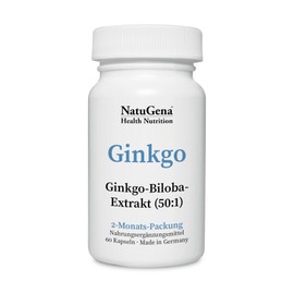 NatuGena Ginkgo, Ginkgo Biloba Capsules (50:1), Helps Support and Strengthen the Brain, 60 Capsules (60 Day Pack)