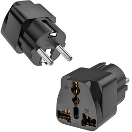 Pack of 2 Plug Adapter, UK Adapter to EU, US to EU Adapter, Adapter China Germany Plug, Adapter USA Germany Plug, Universal Adapter for Germany, USA, UK, China, etc. (Black)