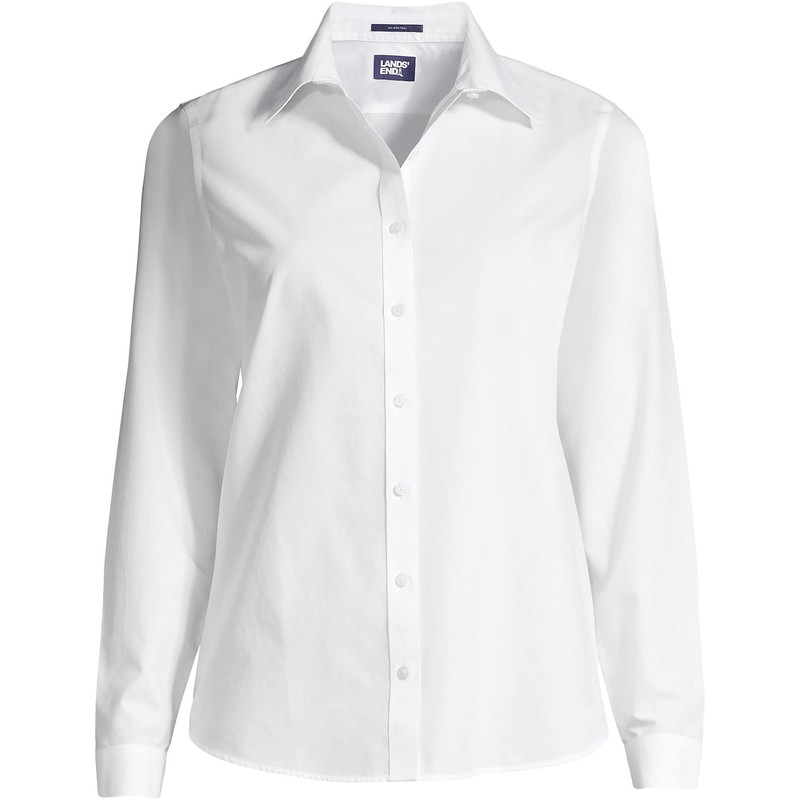 Lands' End Womens LS No Iron Button Front Shirt White