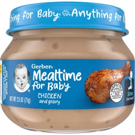 Gerber Mealtime for Baby 2nd Foods Baby Food Jar, Chicken & Gravy, Non-GMO Pureed Baby Food with Essential Nutrients, 2.5-Ounce Glass Jar (Pack of 20 Jars)