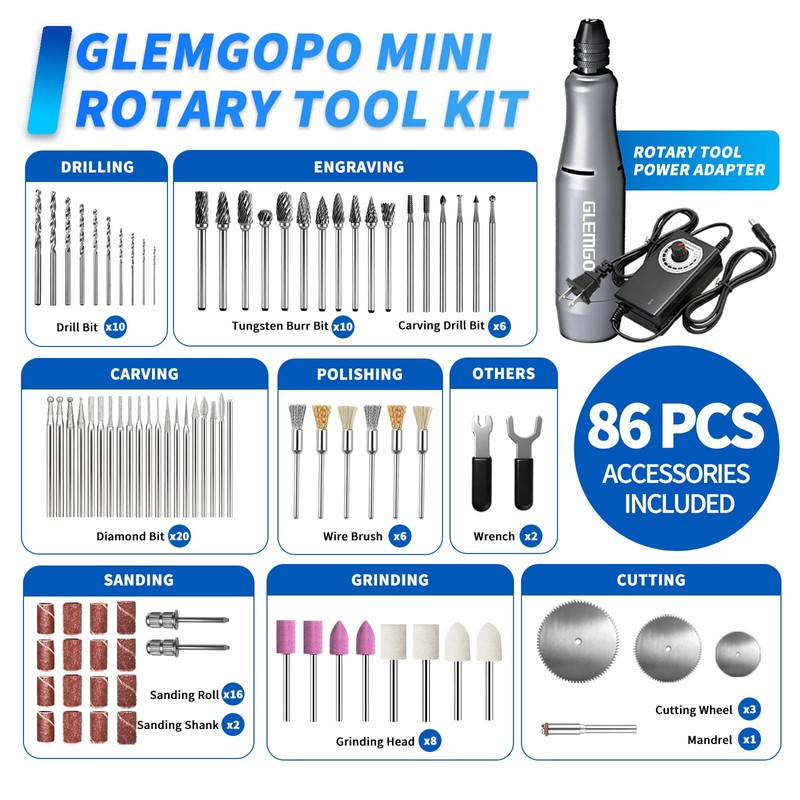 Mini Rotary Tool Kit with Copper Core Motor & 86