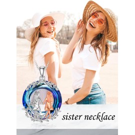 TOUPOP Sisters Gifts from Sister Sterling Silver Sister Necklaces with Circle Crystal Sister Birthday Christmas Jewelry Gifts for Women Girls, Sterling Silver, Crystal