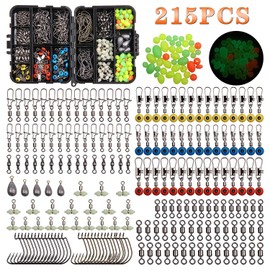 Fishing Accessories Tackle Kit Box - 215Pcs Sinker Weights, Crossline Barrel Swivel, Rolling Swivel Snap, Jig Hooks, Sinker Slides, Fishing Bead with Tackle Box