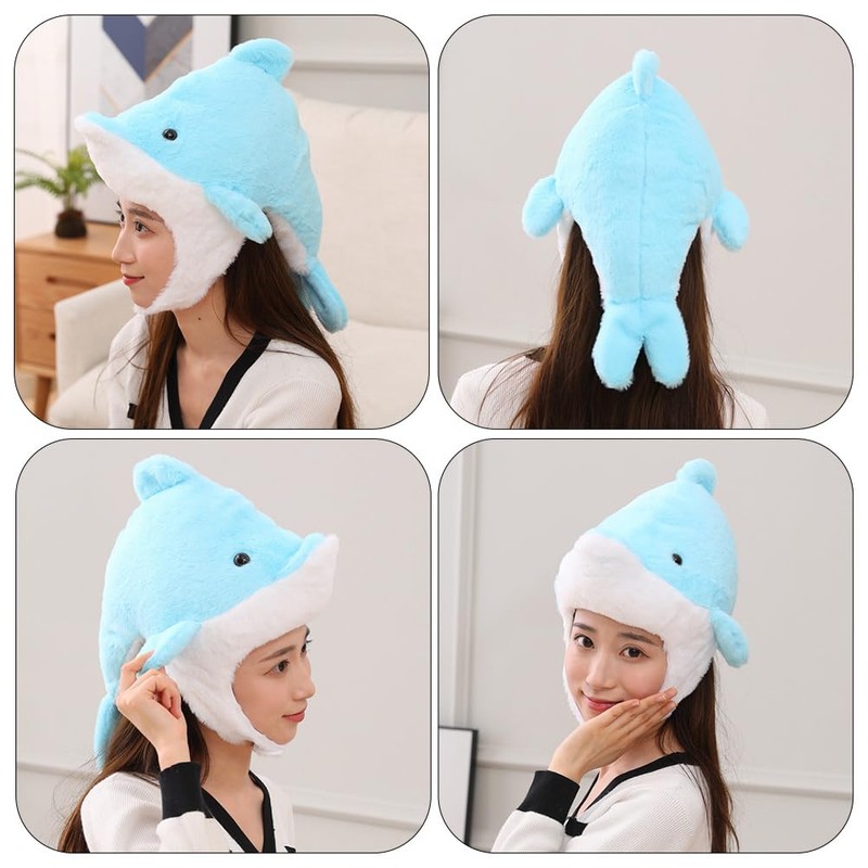 EXCEART Hat, Headwear, Plush Dolphin, Kigurumi, Cosplay, Halloween, Headwear, Cap,