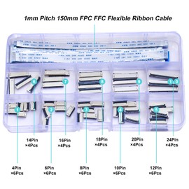 1mm FFC FPC Connector Ribbon Cable Connector Kit,Connector ffc-fpc 4P 6P 8P 10P 12P 14P 16P 18P 20P 24P,150mm Length Flexible Flat Cable B Type (SH-1.0-RS-B)