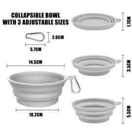 Foldable Dog Bowl 560 ml Travel Bowl Dog Foldable Dog Bowl with Carabiner for Indoor and Outdoor Use (Single Bowl, Grey)