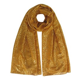 Lina & Lily Women's Head Scarf Hijab with Foil Gold Glitters (Mustard)