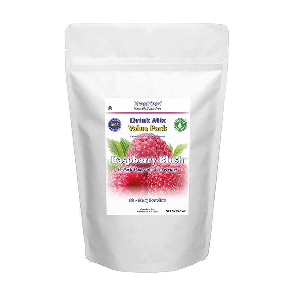 GramZero Raspberry Drink Mix, 10/2 QT Yield (makes 80 - 8 oz servings), Stevia Sweetened, SUGAR FREE