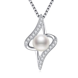 J.Vénus Women's Jewellery Pearl Necklace 925 Silver Pendant 925 Sterling Silver Cubic Zirconia Chain Length 45 cm, Sterling Silver, Pearl, zirconia