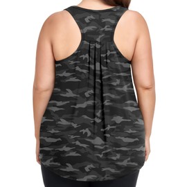 COOTRY Plus Size Workout Tops for Women Scoop Neck Racerback Tank Tops Athletic Gym Yoga Clothes Gray Camo 3XL