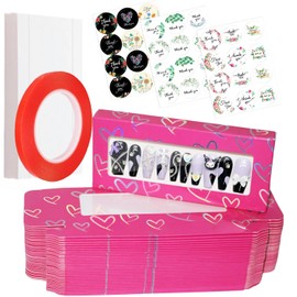 74PCS Empty Press on Nails Packaging Box Set Includes 35PCS Empty Nail Package Box, 35PCS White Background Paper, 1pc Double Sided Tape and 3 Thank You Stickers, for Press on Nail Business