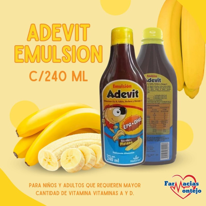 Adevit Emulsion 240 ml, Vitamina A y D, Calcio, Fosforo,