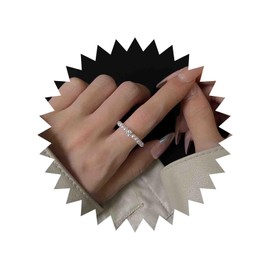 Cybche Vintage Crystal Pearl Ring Small Pearl Knuckle Finger Ring Wedding Stretch Pearls Beaded Rings Tiny Rhinestone CZ 70s 80s Disco Ball Rings Bridal Jewelry for Women