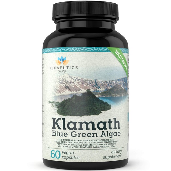 Premium Klamath Blue Green Algae - More Powerful Than Spirulina and Chlorella Supplements | Pure Chlorophyll Rich SuperFood, Sourced from Organic Klamath Lake, 500mg, 60 Vegan Capsules