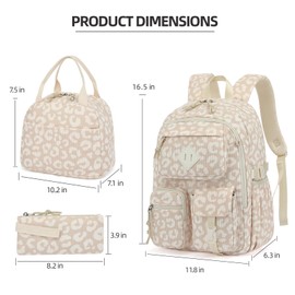 Lrenagao 3Pcs Corduroy School Backpack for Girls, Kids Large Capacity School Bag Bookbags Set with Lunch Box and Pencil Bag (Corduroy Leopard)