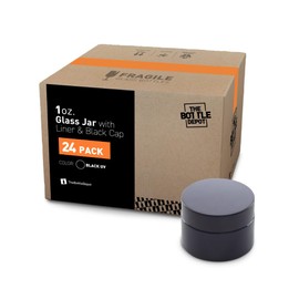 The Bottle Depot - 24 Pack - 1 oz Glass Jars with Black Lids - Black UV - 48-400 Neck Finish - UV Rays Protection