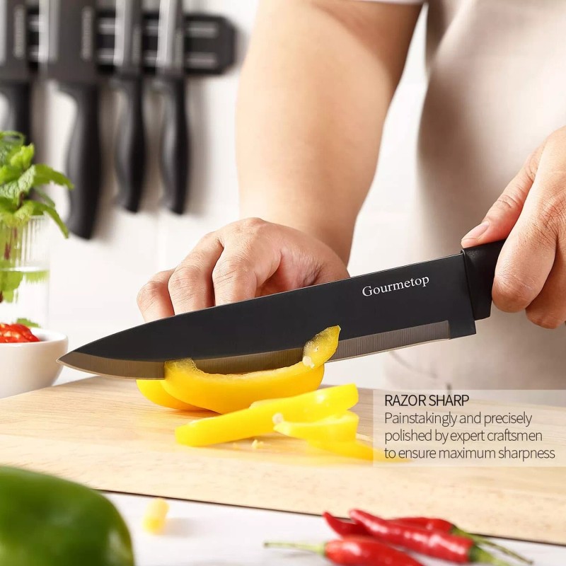 Gourmetop Kitchen Knife Set with No Drilling Magnetic Strip for