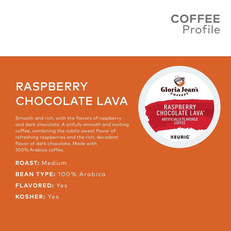 Gloria Jean's Coffees Raspberry Chocolate Lava, Single-Serve Keurig K-Cup Pods,