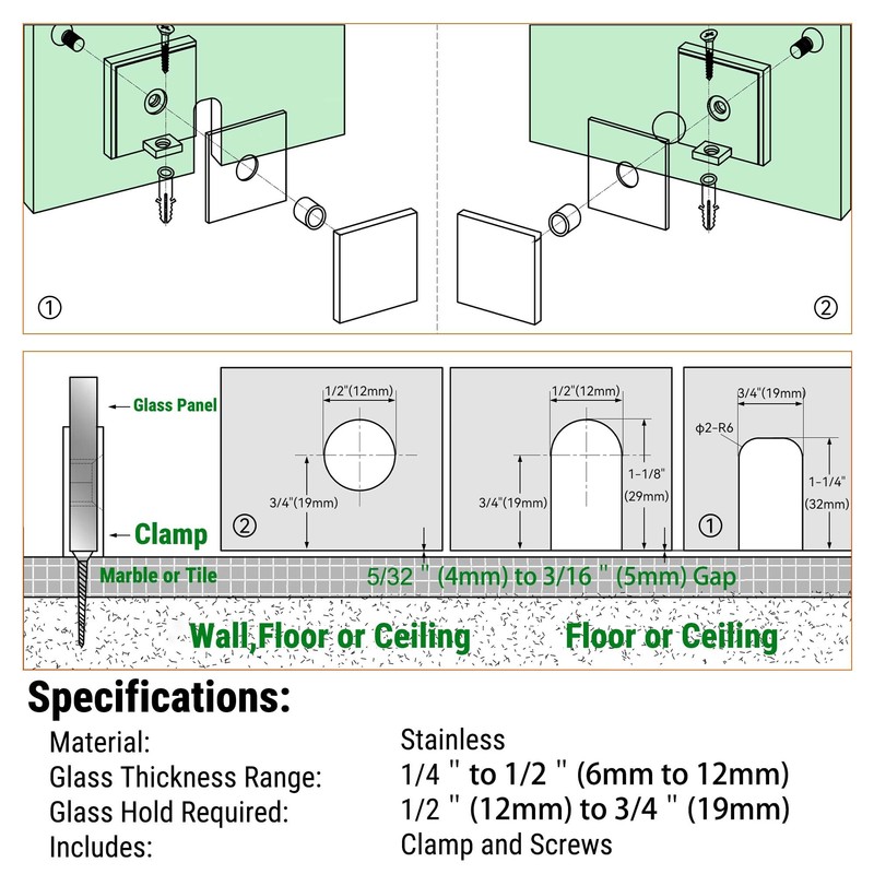 Bathlink Polished Chrome Glass Clamp for Bathroom, 2PCS Shower Glass