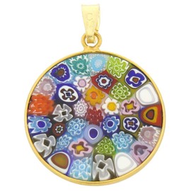 Glass Of Venice Murano Glass Millefiori Pendant Necklace Multicolor in Gold-Plated Sterling Silver Frame 7/8 inch for Women Handmade in Venice, Italy